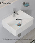 Small Bathroom Wash Basin Sink White 40x30x12cm｜Slim Ed & Sto Led Design - Countertop or Wall Mounted Recular Basin for Smal Bathroom Cloakroom WC with tap and drainage detail.