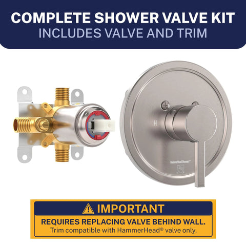 HammerHead Showers brushed nickel solid-metal single-handle shower valve and trim kit with rough-in valve