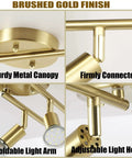 Gold Finish LED 4 Light Track Lighting Kit with Rotatable Heads, foldable track fixtures, and durable metal build details.