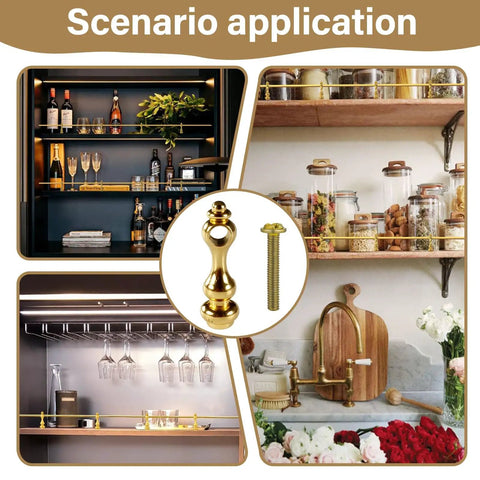 Heavy Duty Gold Tone Zinc Alloy Shelf Rail Brackets 4 Pack With A Sleek Brass Finish in various home application settings.