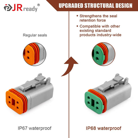 Comparison between IP67 and IP68 waterproof Two Pin Deutsch DT Connector Kit For Car Truck Boat All Weather Automotive DT Connectors