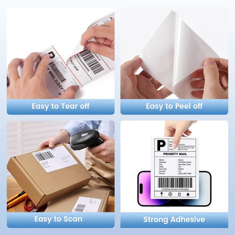 4x3 Inch Thermal Label Roll For Small Business, Waterproof Shipping Labels For Thermal Printers, easy application, barcode scanning