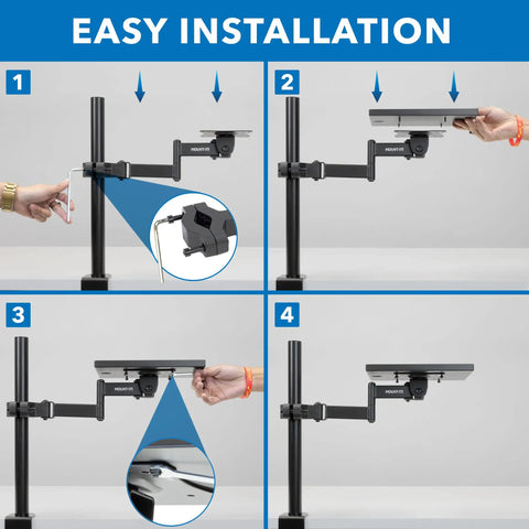 Rock Solid Universal Printer Pole Mount With Full Motion Articulating Arm Adjustable Swivel Roll Play Tray Smart Wire Routing For Shipping Desk Workhorse Setup installation guide