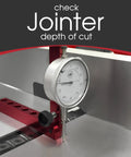 A Line It Basic Table Saw Alignment Calibration Tool With Precision Dial Indicator checking jointer depth on silver table