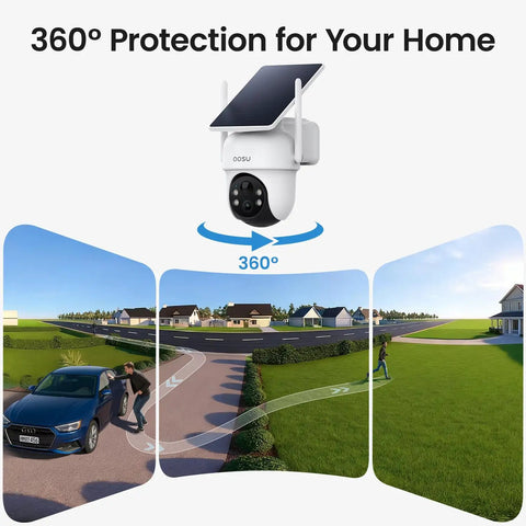 Outdoor Wireless Security Camera Kit, 4 Camera System, No Monthly Fees, Solar Powered, 360 Degree Pan And Tilt, installed view