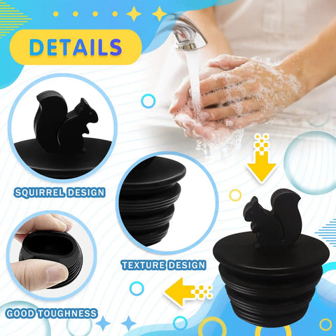 Details of Two Pack Black Silicone Tub Stopper Shaped Like A Squirrel For Bathtub Shower And Kitchen Sink Drains