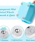 Transparent mini caster wheels with clear housing and steel balls; 24-pack self-adhesive 360° swivel appliance rollers.