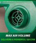 Close-up of 18V MultiVolt Cordless Blower With 124 CFM Air Volume And 213 MPH Velocity, air vent detail showing max air volume.