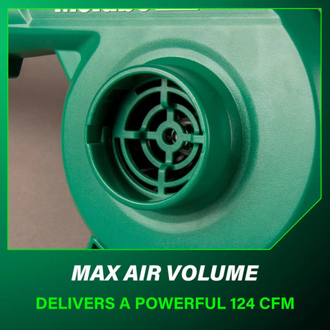 Close-up of 18V MultiVolt Cordless Blower With 124 CFM Air Volume And 213 MPH Velocity, air vent detail showing max air volume.