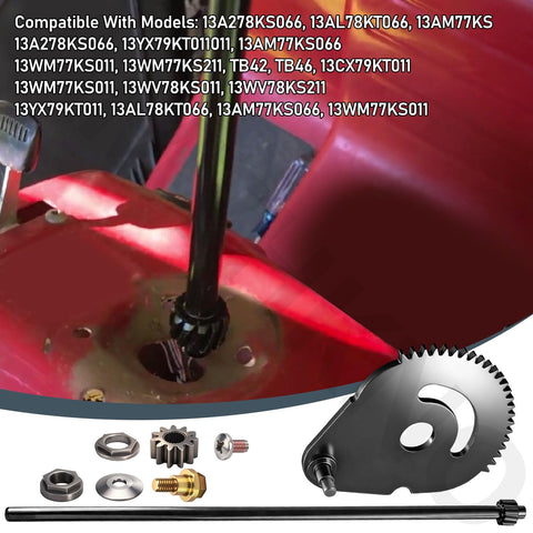 Steering Shaft Five Eighths Inch With Sector Gear Kit And Pinion Gear Bearing Set for Popular Lawn Tractors shown with parts