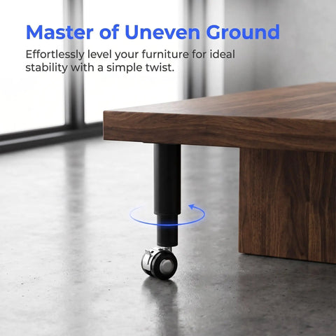 Adjustable Metal Desk Legs With Wheels Boss Level Mobility 4.7 To 7.1 Inches Height Adjustable Furniture Feet under table