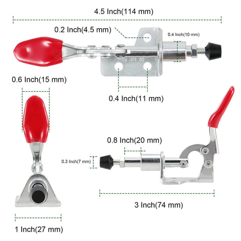 20 Pack Adjustable Toggle Clamps 301AM, Push Pull Quick Release Toggle Clamp, detailed dimensions, heavy duty iron