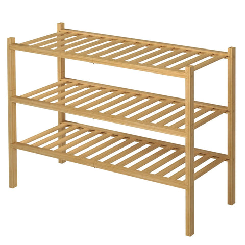 Built Tough 3 Tier Bamboo Shoe Rack, Heavy Duty Freestanding Entryway Shelf For Closets Or Tiny Rooms, No Fuss Natural Wood Storage Rack With Deep Shelves 27X11X20