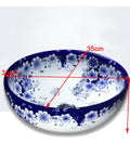 USZWBY Vessel Sinks Blue and White Porcelain Bathroom Basin Sink round ceramic bowl 35cm diameter, 13cm depth, floral design.
