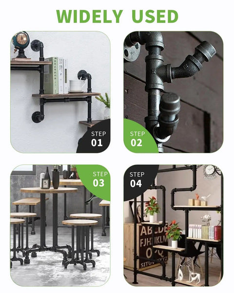 Black Cast Iron Half Inch 45 Degree Female Elbow Pipe Fitting Pack Of Four For DIY Steampunk Projects Industrial Shelving