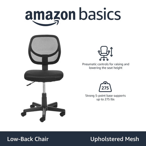 Comfy All Day Low Back Office Chair With Breathable Mesh Back And Height Adjustable Seat, Padded Ergonomic Design