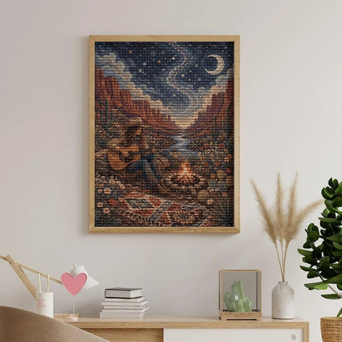 Dope Diamond Art Kit For Adults Guitar Desert Camp Theme Wall Decor on display without frame