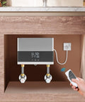 On Demand Tankless Electric Water Heater 4000W 110V Instant Hot Water System installed under sink with remote control access.