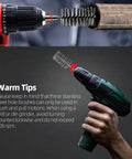 12 Piece Stainless Steel Bore Brush Set For Drill With 1/4 Inch Hex Shank in use, brushing the interior of a pipe, instruction on RPM limits.