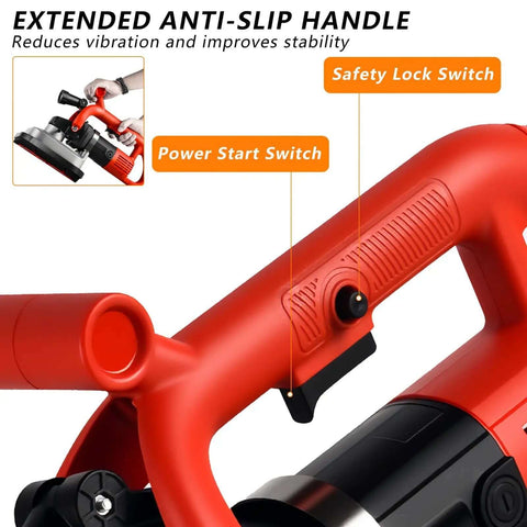 Electric Concrete Floor Polisher With 4 Diamond Grinding Heads 3600W High Power; close-up of handle with safety lock and power switch