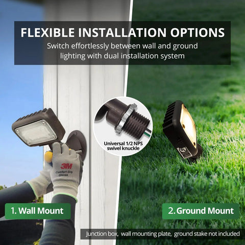 Outdoor Security Flood Light With 15W LED, 1370 Lumens, 3000K Warm White, IP65 Weatherproof in wall and ground mount options