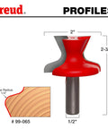 2 Inch Finger Pull Door Lip Router Bit With 1/2 Inch Shank, 25 Degree Angle, 1/4 Inch Radius, dual cutter carbide bit, red profile