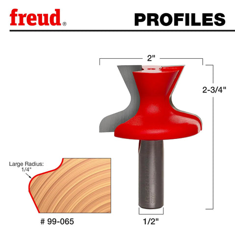 2 Inch Finger Pull Door Lip Router Bit With 1/2 Inch Shank, 25 Degree Angle, 1/4 Inch Radius, dual cutter carbide bit, red profile