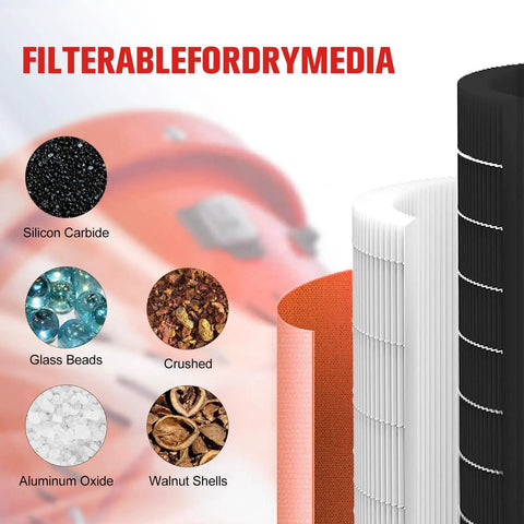 Filter materials with Beast 1.6 HP Industrial Dust Collector for dry media like silicone carbide, glass beads, walnut shells.