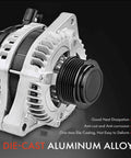 Premium 130 Amp 12V Alternator For Honda Odyssey 2011 To 2013 Pilot 2012 To 2015 Ridgeline 2012 To 2014 V6 3.5L With 6 Groove CW Pulley Direct Fit Replacement 31100 RV0 A01 New showing die-cast aluminum alloy construction.