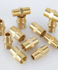 Brass Pipe Fittings Set Twelve Pieces Hex Nipple And Coupling NPT One Eighth Inch Male And Female Threads For Plumbing DIY Friendly Easy Install Durable Seal Quick Connect Hardware Kit, 1/8 in brass fittings