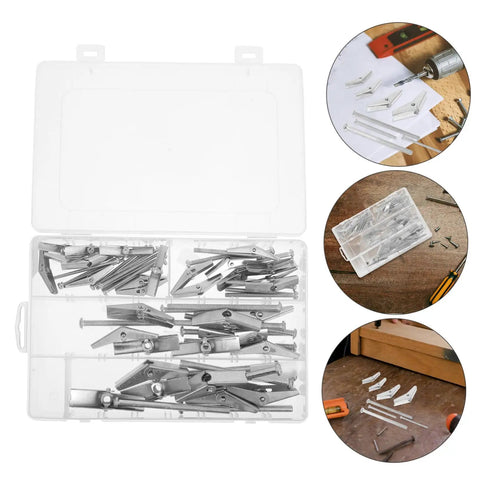 32 Piece Toggle Bolt And Wing Nut Kit For Heavy Duty Drywall Anchors No Fuss Easy Install Fasteners For Hanging Mirrors, Shelves And Furniture, Versatile Iron Construction DIY Kit For Quick, Solid Mounts, 8cm silver set in plastic case