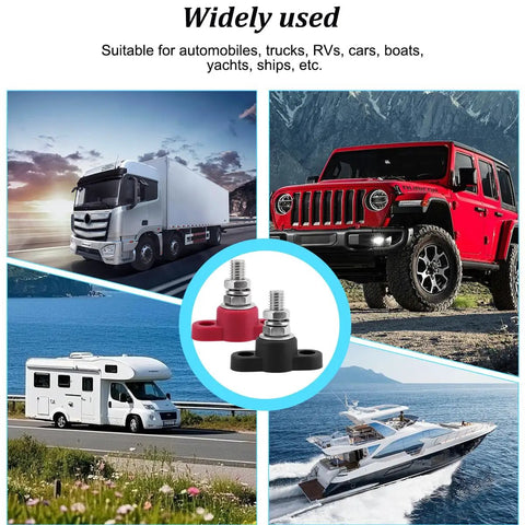 Beefy Heavy Duty Car Battery Junction Posts Block For 12V Systems, Single Stud Power Distribution Block, Insulated Auto Terminals, Rugged Three Eighths Inch Posts For SUV RV Truck, Durable Stainless Steel And Copper Construction, for trucks and boats