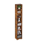 Tall 71 Inch Rustic Wood Bookshelf With 6 Adjustable Shelves And Elevated Dust And Moisture Proof Base, items on shelves