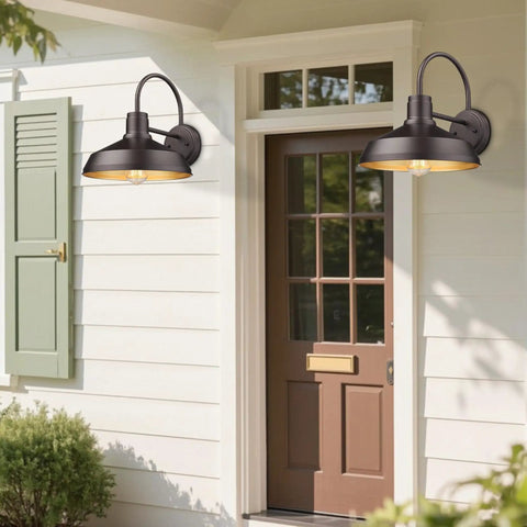 Gooseneck Outdoor Barn Light Wall Sconce Set Exterior Porch Lighting Fixture In Oil Rubbed Bronze Classic Farmhouse Wall Mount Lamp For Backyard Yard Deck Hallway And Entry Durable Weatherproof 2 Pack