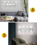 Modern LED Bathroom Vanity Light Fixtures Sleek Dope Chrome Stainless Steel Four Light Wall Sconces Over Mirror 28 Inch Dimmable 40W Crystal Cool White 5800K With Corrugated Crystal Design For Bright Elegant Bathroom Update showcasing on and off settings in room settings.