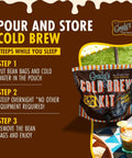 New Orleans Style Cold Brew Kit With Chicory Pouches And 100 Percent Arabica Ground Coffee packaging on picnic table