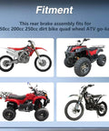 Fitment chart showing dirt bikes and ATVs for Beefy Hydraulic Rear Disc Brake Caliper Kit With Stainless Steel Rotor.
