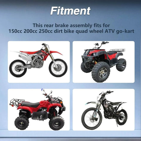 Fitment chart showing dirt bikes and ATVs for Beefy Hydraulic Rear Disc Brake Caliper Kit With Stainless Steel Rotor.