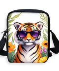 Hands Free Crossbody Sling Bag For Women And Men Ultra Lightweight Everyday Chest Pack With Adjustable Strap And Zipper Small Messenger Style Bag For Travel Work And Daily Use Tiger Print With Sunglasses