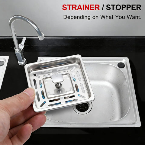 Thick Gauge Stainless Steel Square Sink Strainer Center Post Anti Clog Mesh Drain Filter Blocks Food Hair And Debris Rust Proof Bathroom Kitchen Stoppers Silver Tone above sink