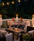 Outdoor deck with Built In Torch Holder For Tiki Torches On Your Deck Tool Free Click On Installation Wind Resistant Secure Fit