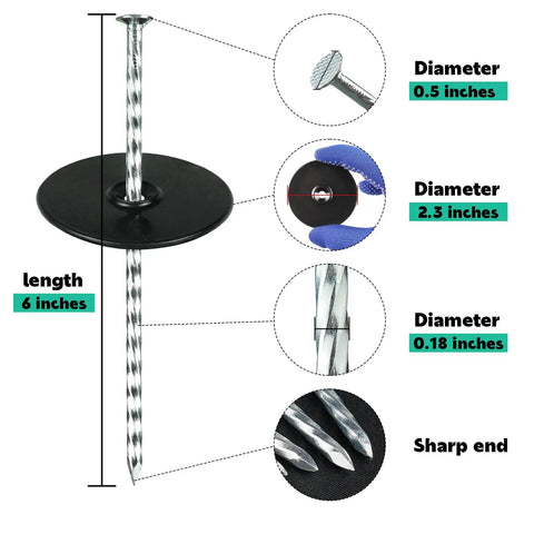 Six Inch Spiral Landscape Stakes 100 Pack With Gasket Heavy Duty Galvanized Metal Garden Stakes dimensions and features