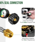 Propane Hose Adapter 1lb To 20lb With Gauge 6 Foot LP Gas Hose Converter For Weber Q Grill Coleman Stove Blackstone Griddle Buddy Heater Your Go To Outdoor Grilling Gear Easy To Connect And Durable showing gauge and brass fittings