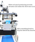 Desktop Conveyor Plane Labeling Machine 110V Plug And Play Adjustable Bottle Label Applicator showing multi-rod spiral positioning for accuracy.