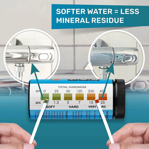 Easy At Home Water Hardness Test Kit With 150 Strips, Quick And Accurate Hard Water Testing For Tap, Well, And Shower, Includes Ebook, No Guesswork, Ideal For Softener And Aquarium Maintenance
