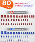 80 Piece Nut And Bolt Thread Checker Set With 40 SAE And 40 Metric Gauges For Quick Size Finding In Tight Narrow Areas Pro Grade