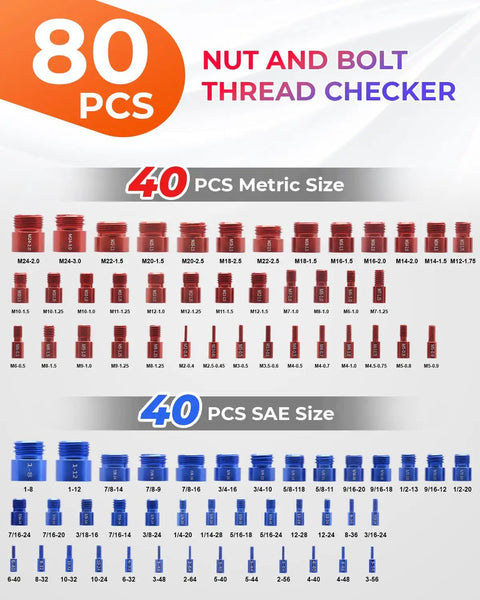 80 Piece Nut And Bolt Thread Checker Set With 40 SAE And 40 Metric Gauges For Quick Size Finding In Tight Narrow Areas Pro Grade