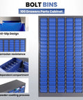 Heavy-Duty 100 Drawer Nut And Bolt Organizer With 8x4x2 Inch Drawers, 26x9x46 Inch Bolt Bin Storage, anti-slip design, blue cabinet