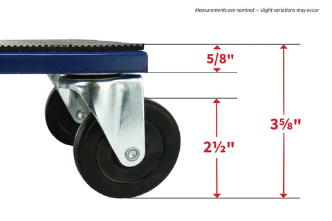 Close-up of wheel caster on Beefy Three Piece Snowmobile Dolly Set With 990 Lb Capacity Heavy Duty Steel Dollies Blue Finish