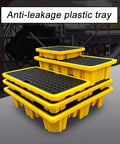 Heavy Duty Plastic Spill Pallet For Oil Drums And Industrial Liquids With Leak Proof Deck shown in stackable design